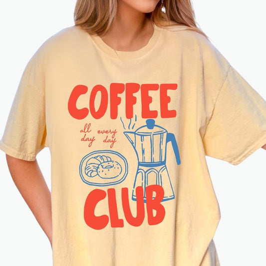 Coffee Club Graphic Shirt ~ Unisex Apparel Relaxed Fit Printed In The USA Clothing Womenswear Casual Comfort Cotton Top...