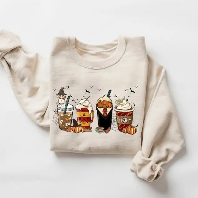 Coffee Cups Sweatshirt, Skull Coffee Cup Sweatshirt, Halloween Hoodie, Halloween Sweater, Coffee Lover Gift T-Shirts