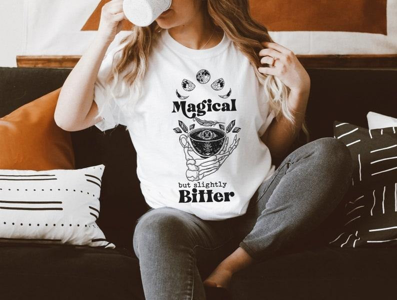 Coffee Skeleton T-shirt, Magical but Bitter T-shirt, Dead inside mystical coffee T-shirt, funny coffee T-shirt, funny...