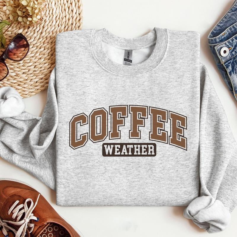 Coffee Weather Crewneck Sweatshirt - Trendy Gift for Coffee Lovers Cotton Menswear T-Shirts, Hoodie | WearSparks.com