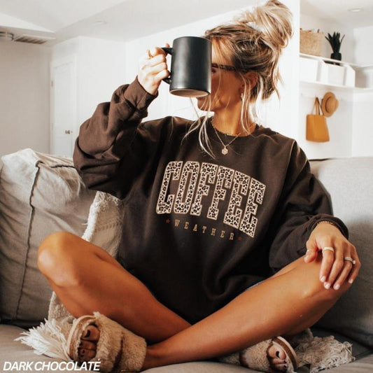 Coffee Weather Sweatshirt Leopard Print Sweatshirt Coffee Lover Sweater Fall For Women Autumn Girly Outfit Coffee Lover...
