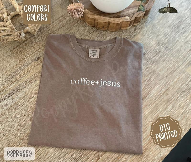 Coffee + Jesus Comfort Colors Embroidered Tshirt Hoodie, Sweatshirt | WearSparks.com