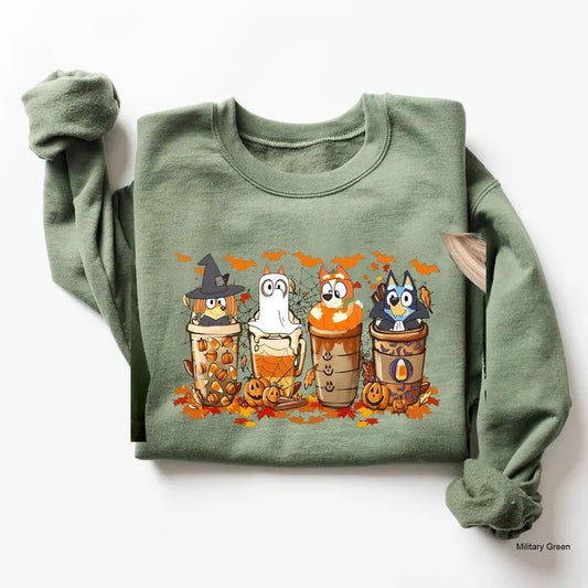 Coffee bluei Halloween Sweatshirt, Trick & Treat Family  Halloween T Shirt, Halloween Party Gift, Friends Halloween...