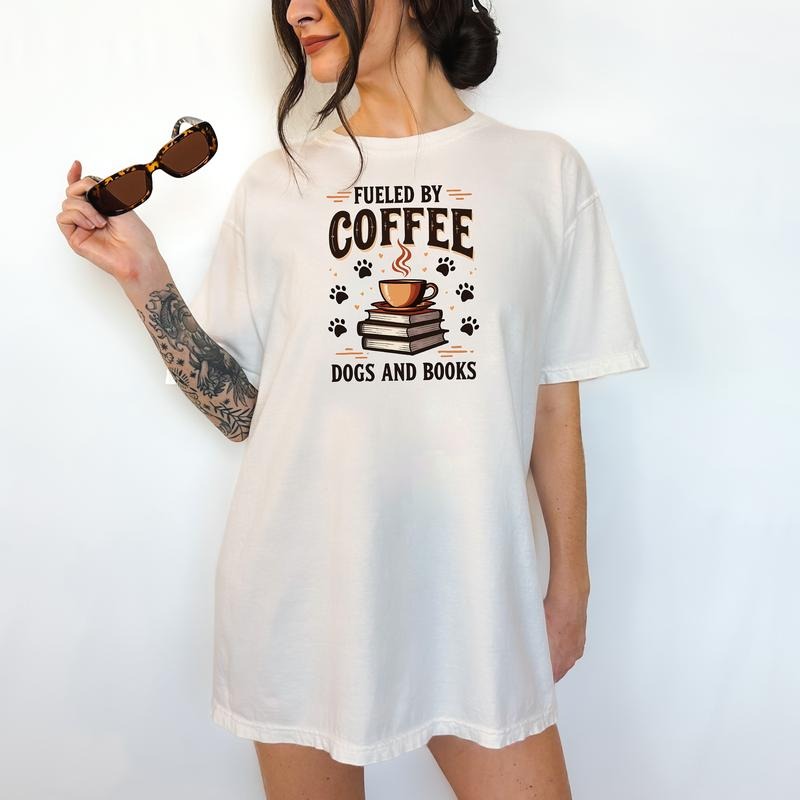 Coffee, Dogs and Books- T-Shirt, Unisex T-Shirt, Funny Tee, Comfortable Shirt, Halloween Theme Hoodie, Sweatshirt