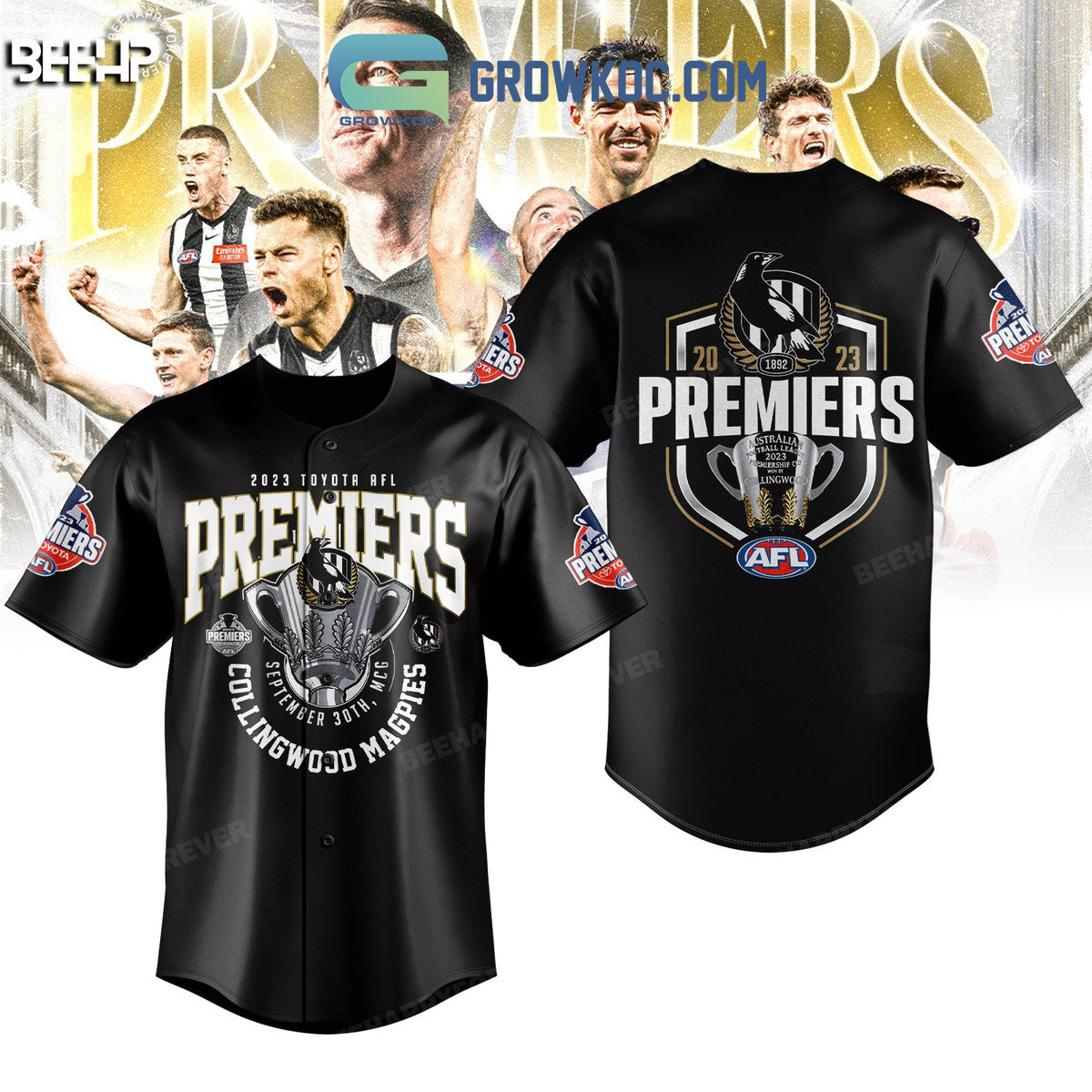 Collingwood Magpies AFL 2023 Premiers Baseball Jersey