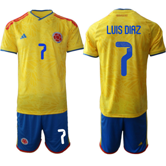 Colombia Team #7 Luis Díaz Yellow 2026 World Cup Home Soccer Jersey Suit