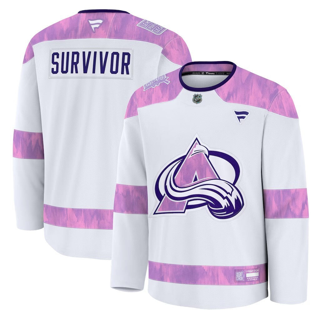 Colorado Avalanche Fanatics Hockey Fights Cancer Practice Jersey - White