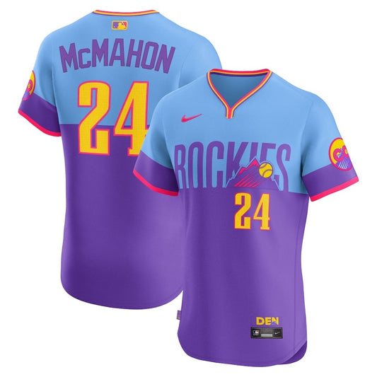 Colorado Rockies #24 Ryan McMahon 2025 City Connect Elite Player Jersey - PurpleLight Blue