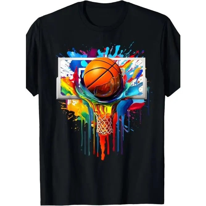 Colorful Basketball Tie Dye Color Splash Hoop Net Slam Dunk Men T-Shirt -Made in USA Hoodie, Sweatshirt | WearSparks.com