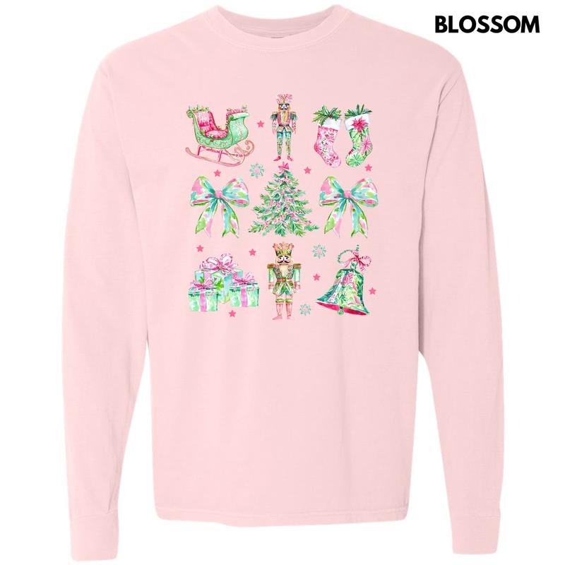 Colorful Christmas Collage Long Sleeve Comfort Colors T-Shirt 'NLB' Hoodie, Sweatshirt | WearSparks.com