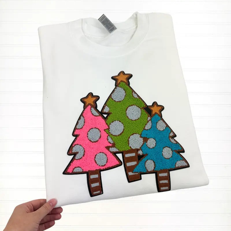 Colorful Christmas Tree Patch Sweatshirt T-Shirts, Hoodie | WearSparks.com