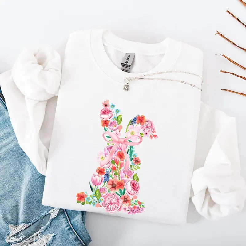 Colorful Floral, Easter, Bunny, Jesus, Rabbit, Holiday Sweatshirt, Crew Neck, Women's, Crewneck T-Shirts, Hoodie