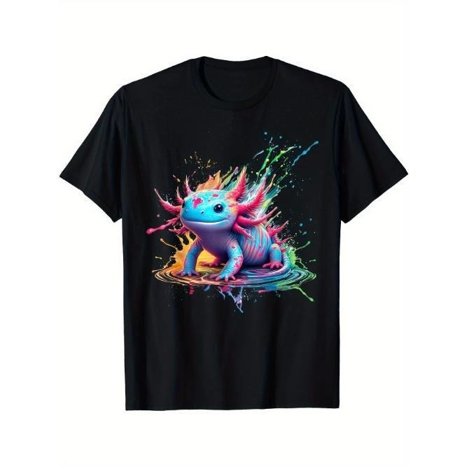 Colorful Kawaii Art Axolotls Of The World Axolotl Animals T-Shirt, Men's T-Shirt Made in USA Cotton Casual Comfortable...