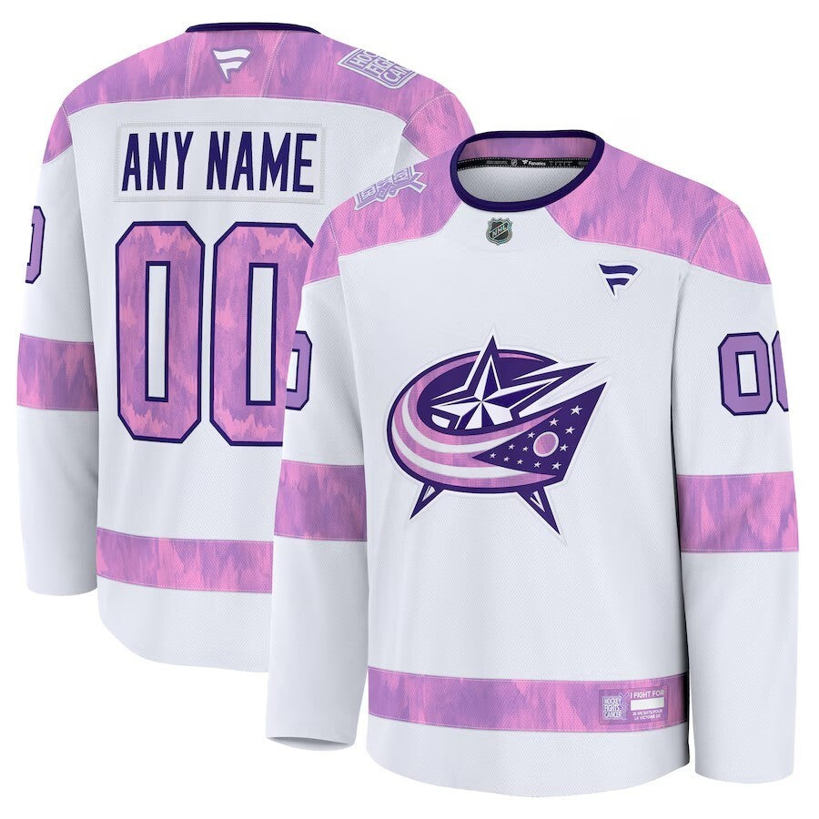 Columbus Blue Jackets Fanatics 2024 Hockey Fights Cancer Custom Practice Jersey - White