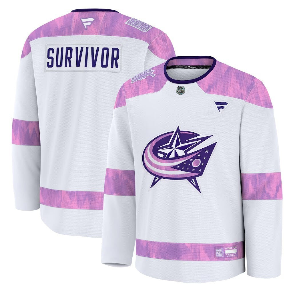 Columbus Blue Jackets Fanatics Hockey Fights Cancer Practice Jersey - White