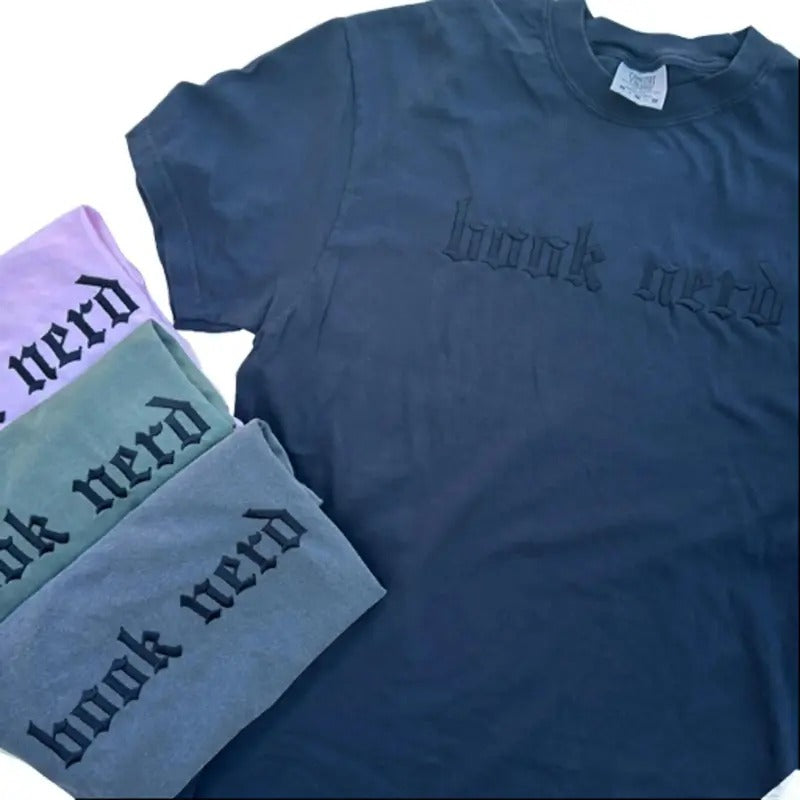 Comfort Color - Book Nerd Dark Romance Embroidered Tee Hoodie, Sweatshirt | WearSparks.com