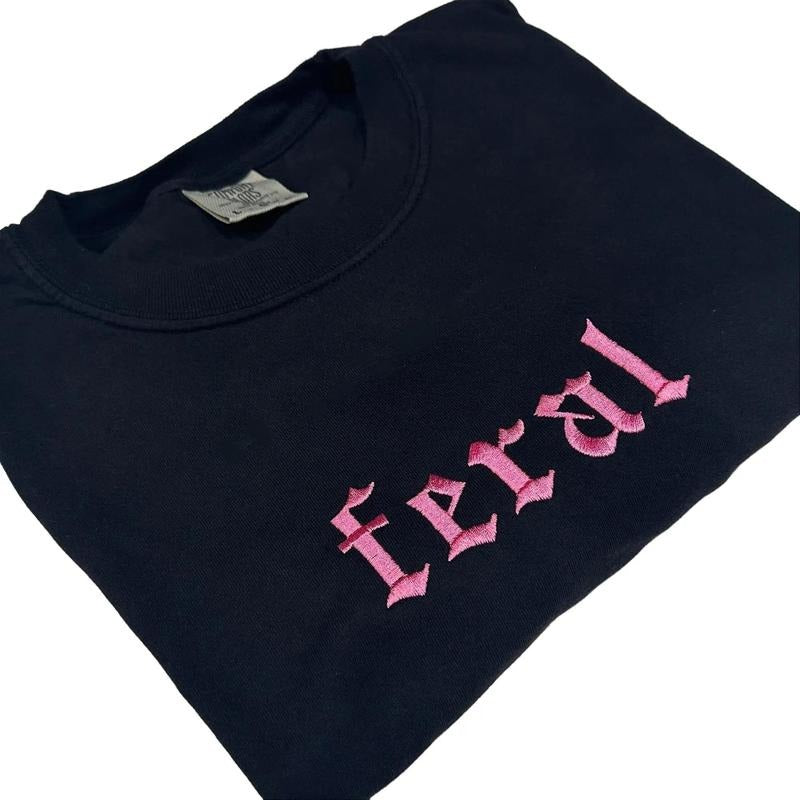 Comfort Colors - PINK Feral Embroidered T-shirt Hoodie, Sweatshirt | WearSparks.com