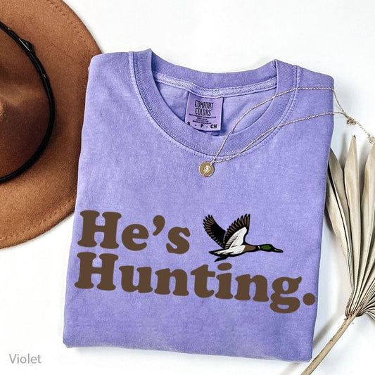 [Comfort Colors] He's Hunting Mallard Duck T-shirt Unisex Duck Hunting Season Cotton Unisex #25012025 Hoodie, Sweatshirt