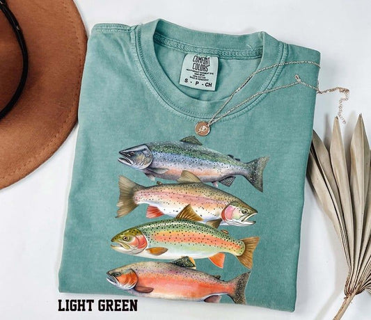 Comfort Colors Abstract Colorful Trout In A Row Shirt - River Fish Trout Species Outfit - Fly Fishing Gift