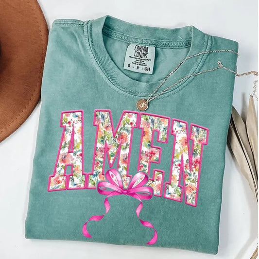 Comfort Colors Amen Coquette Shirt, Christian Bow Shirt, Easter Coquette T-Shirt, Easter Amen Tee Hoodie, Sweatshirt