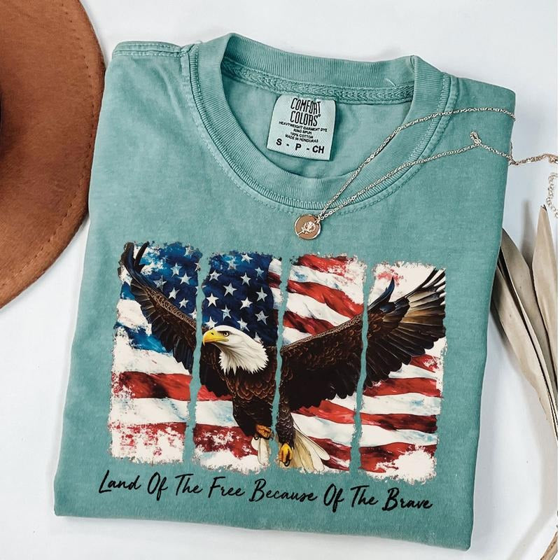 Comfort Colors America Land Of The Free Because Of The Brave Shirt, USA 4th of July T-Shirt, American Flag Eagle Shirt,...
