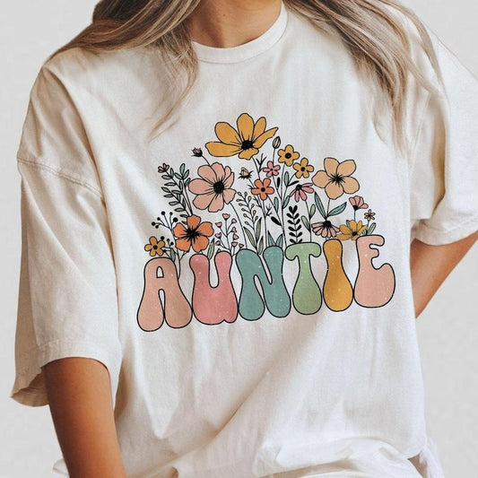 Comfort Colors Auntie Wildflower Shirt, Auntie Floral Gifts for Aunt, Mothers Day Shirt, Floral Auntie Shirts, Gift for...
