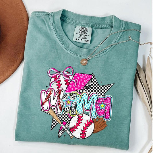 Comfort Colors Baseball Mama Shirt, Preppy Baseball Tee, Retro Checkered Baseball Coquette Bow Shirt, Game Day T-Shirt,...