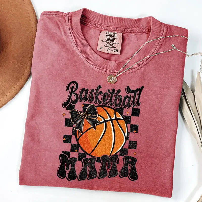 Comfort Colors Basketball Mama Shirt, Basketball Game Day T-Shirt, Checkered Coquette Basketball Shirt, Game Day Sports...