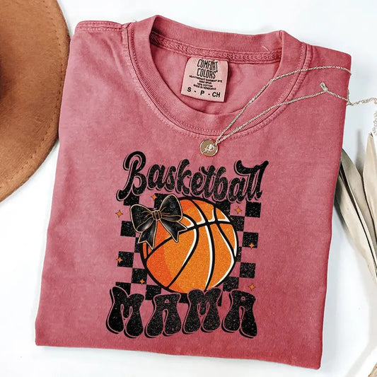 Comfort Colors Basketball Mama Shirt, Basketball Game Day T-Shirt, Checkered Coquette Basketball Shirt, Game Day Sports...