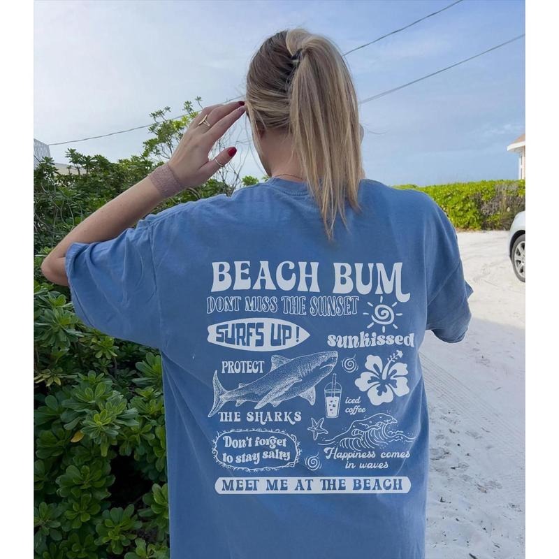 Comfort Colors Beach Bum Tee Preppy Shirt Y2k Wearing  Coconut girl Tee Shark Lover gift Woman's clothing Ocean Surf...