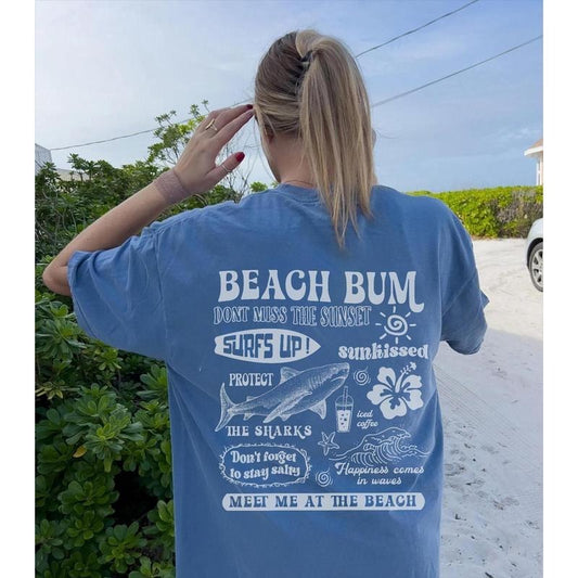 Comfort Colors Beach Bum Tee Preppy Shirt Y2k Wearing  Coconut girl Tee Shark Lover gift Woman's clothing Ocean Surf...