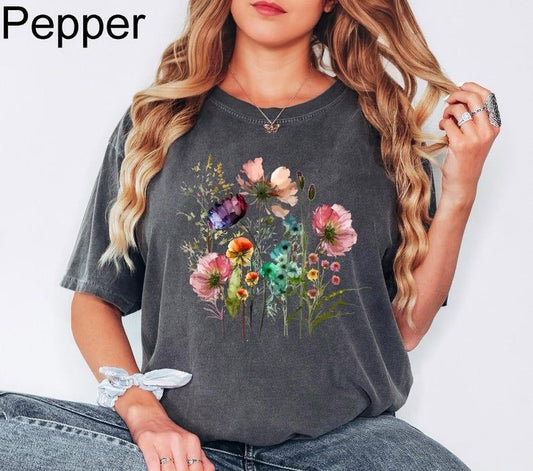 Comfort Colors Boho Cottagecore Tshirt, Wildflowers T shirt, Vintage Pressed Flowers Shirt, Botanical Floral Tee, Gift...