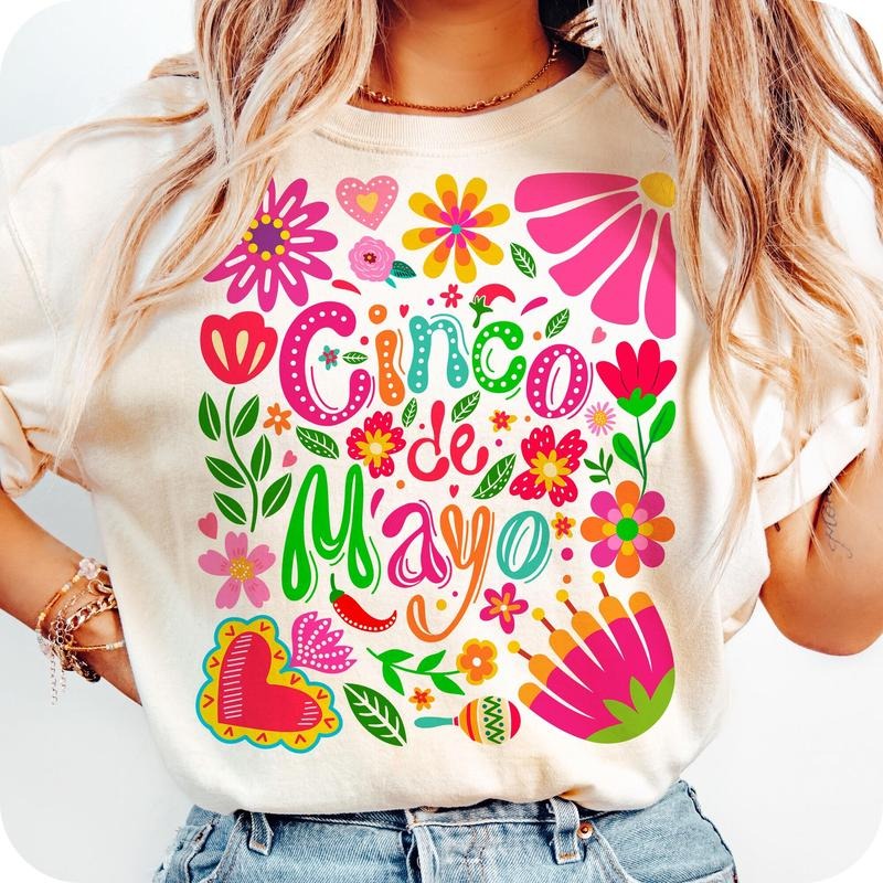 Comfort Colors Boho Floral Cinco De Mayo T-Shirt, Cinco De Mayo T-Shirt, Mexican Shirt, Tequila Shirt, Margarita Fiesta...