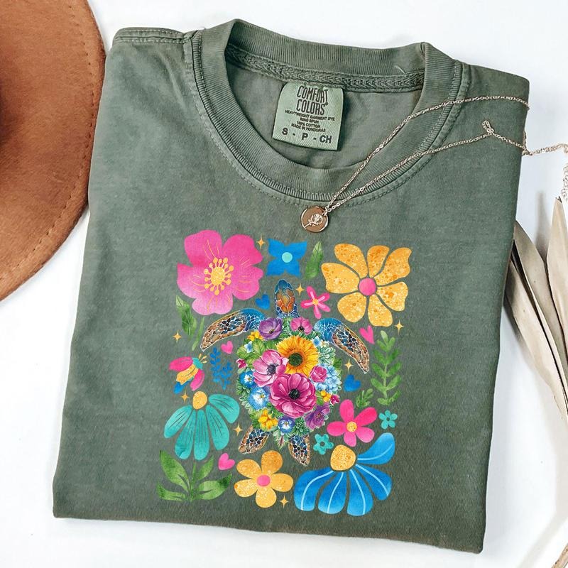 Comfort Colors Boho Floral Sea Turtle Shirt, Sea Turtle Tee, Fisherman Aesthetic Shirt, Unisex T-Shirt Hoodie, Sweatshirt
