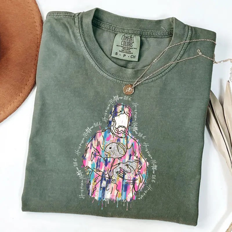 Comfort Colors Brush Stroke Jesus T-Shirt, He Is Risen Shirt, Easter Bible Verse Tee, Easter Shirt Hoodie, Sweatshirt