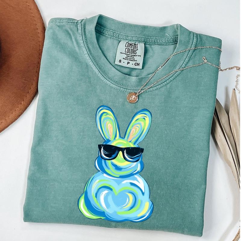 Comfort Colors Brushstroke Bunny Shirt, Bunny Coquette Bow T-Shirt, Blue Bunny Shirt, Retro Easter Shirt, Boys Easter Tee...
