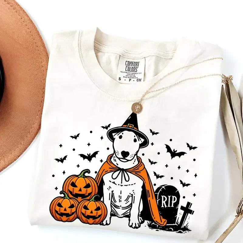 Comfort Colors Bull Terrier Halloween Shirt | Spooky Terrier Dog T-Shirt | Pumpkin Bull Terrier Tee | Dog Lover Gift |...