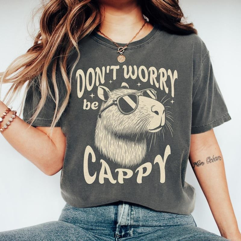 Comfort Colors Capybara T-Shirt, Don't Worry Be Cappy, Funny Capybara T-Shirt, Trendy Tshirt, Gift Ideas Hoodie, Sweatshirt