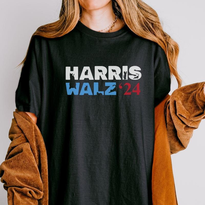Comfort Colors Cat Ladies for Kamala Harris Walz Shirt, Kamala Harris President 2024 Shirt, Democrat Rally T-shirt, Vote...