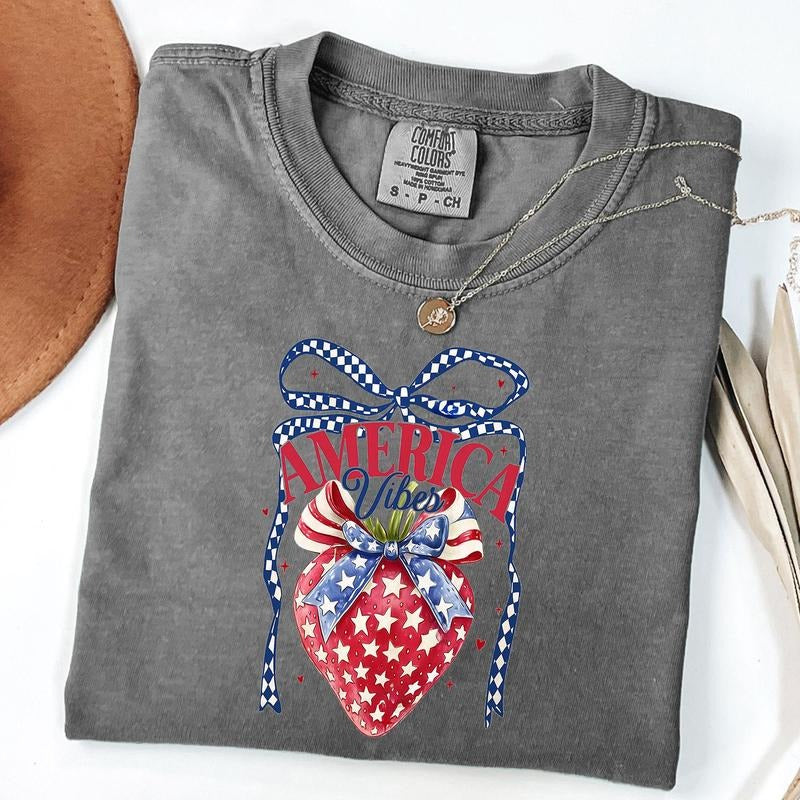 Comfort Colors Checkered America Strawberry Tee, Trendy 4th Of July T-Shirt, America Vibes Shirt Hoodie, Sweatshirt