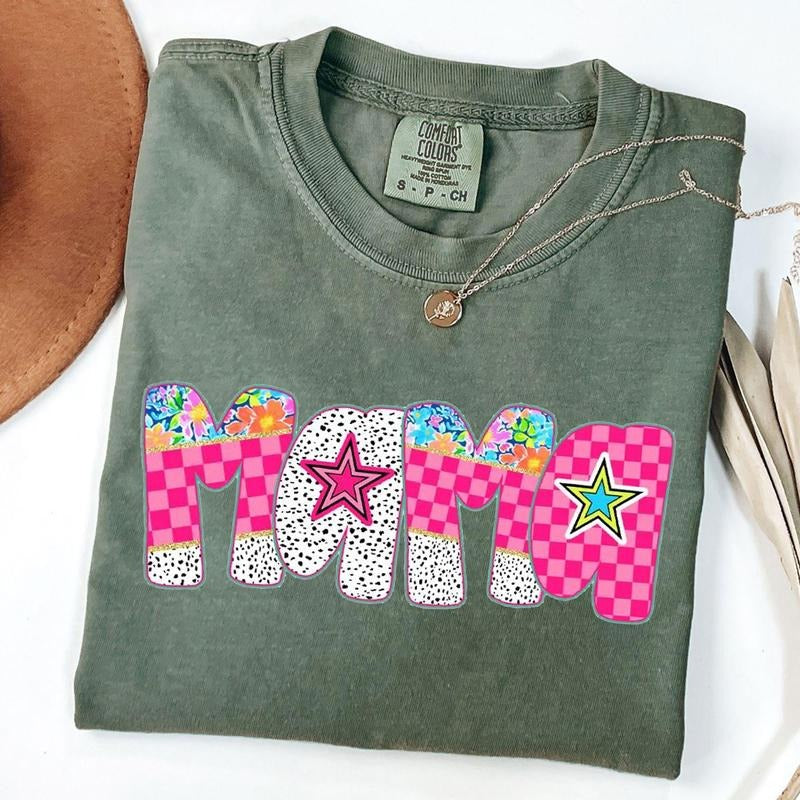 Comfort Colors Checkered Mama Floral Shirt, Pink Mama Shirt, Preppy Mama Shirt, New Mom Gift, Mother's Day Gift, Unisex...