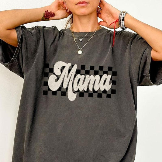 Comfort Colors Checkered Mama Shirt, Retro Mama Shirt, Boho Mama T-Shirt, Cute Mom Shirt, Varsity Letter Mama Shirt,...