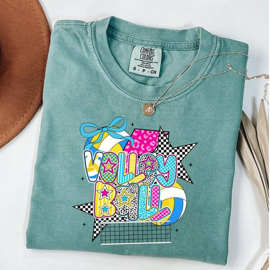 Comfort Colors Checkered Volleyball Shirt, Volleyball Coquette T-Shirt, Volleyball Mama Shirt, Game Day, Unisex T-Shirt...