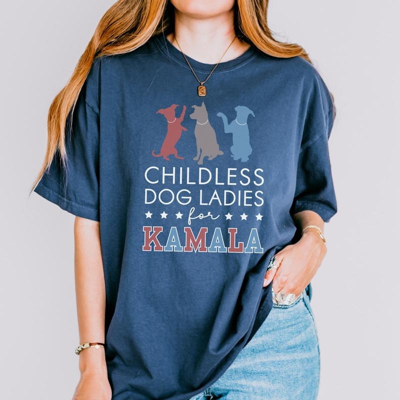 Comfort Colors Childless Dog Lady Harris Shirt, Kamala Harris President 2024 Shirt, Womens Power, Girl Power, Democrat...