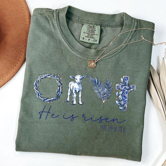 Comfort Colors Christian Easter Shirt for Girls and Women, He is Risen Shirt for Easter T-Shirt Easter Day Jesus Shirts...