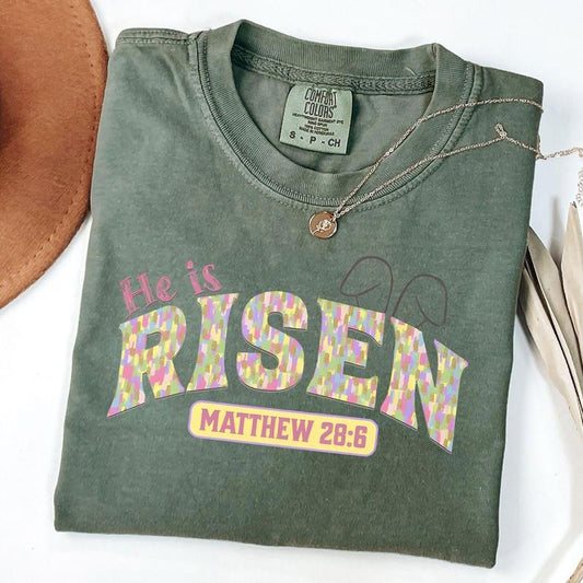 Comfort Colors Christian Easter Shirt, He Is Risen Shirt, Jesus Easter Bunny T-Shirt for Women, Easter Gift For Her...
