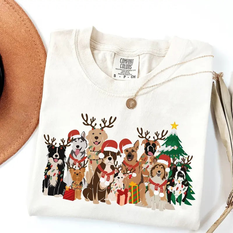 Comfort Colors Christmas Dogs Shirt, Dog Lover T-Shirt, Holiday Tee, Cute Christmas Shirt, Cute Gift for Dog Lover, Dog...
