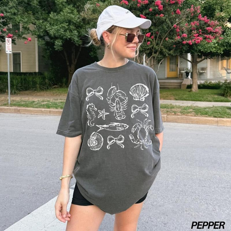 Comfort Colors Coastal Shirt, Seashell Shirt, Beach Vibes, Ocean Shirt, Fisherman Aesthetic Shirt, Lobster Shirt, Oyster...