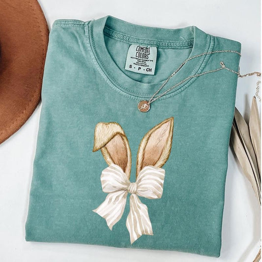 Comfort Colors Coquette Bow Bunny Easter Shirt, Cute Bunny Shirt, Rabbit Tee, Happy Easter Day Gift Hoodie, Sweatshirt