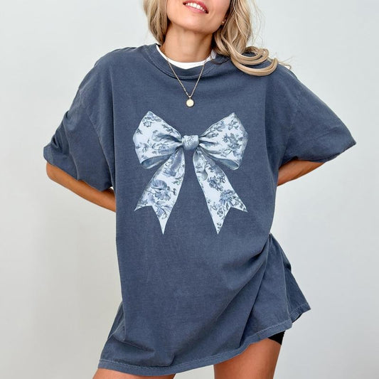 Comfort Colors Coquette Bow Shirt, Girly Aesthetic Coquette Tee, Blue Ribbon Tshirt, Vintage Pink Bow T-shirt, Fall...